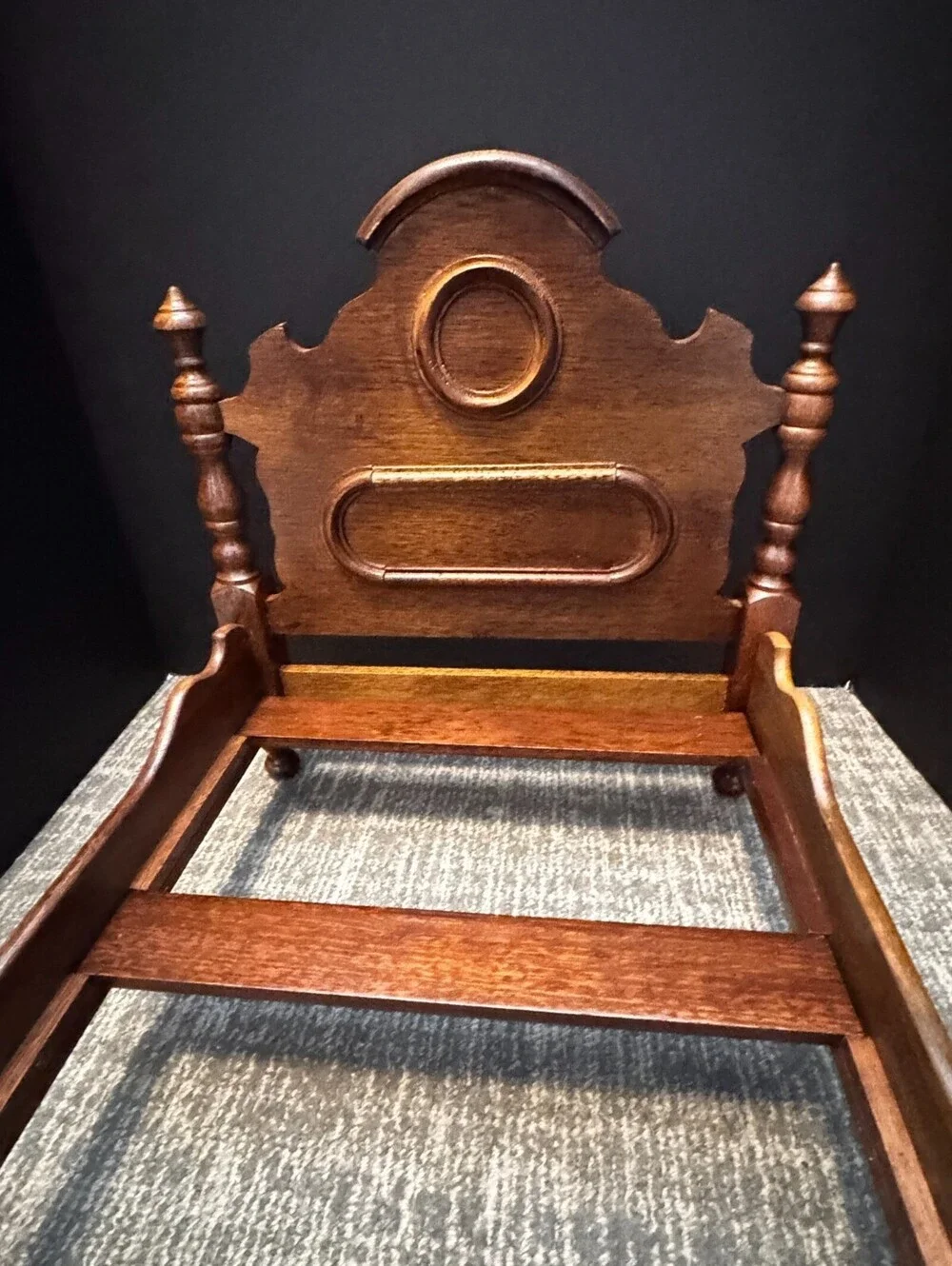 Vintage Artisan Handmade Solid Wood Doll Bed for Dolls Up to 18in. Beautiful.